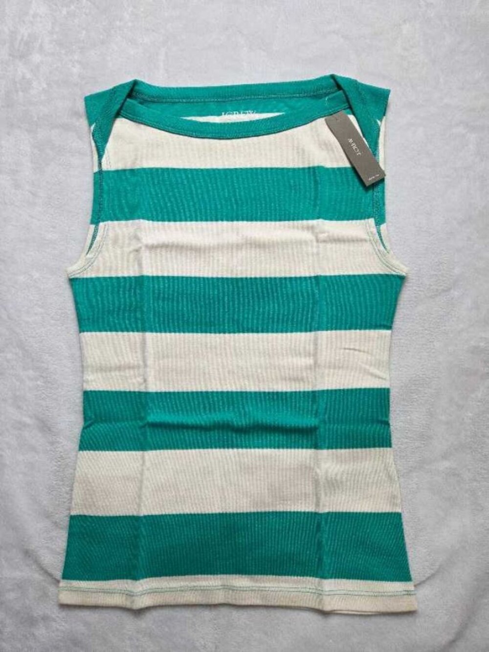 New XS J.Crew perfect fit boatneck tank top in Myla stripe Kelly green